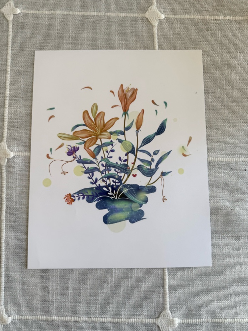 Floral Art Print with Orange & Blue Bouquet